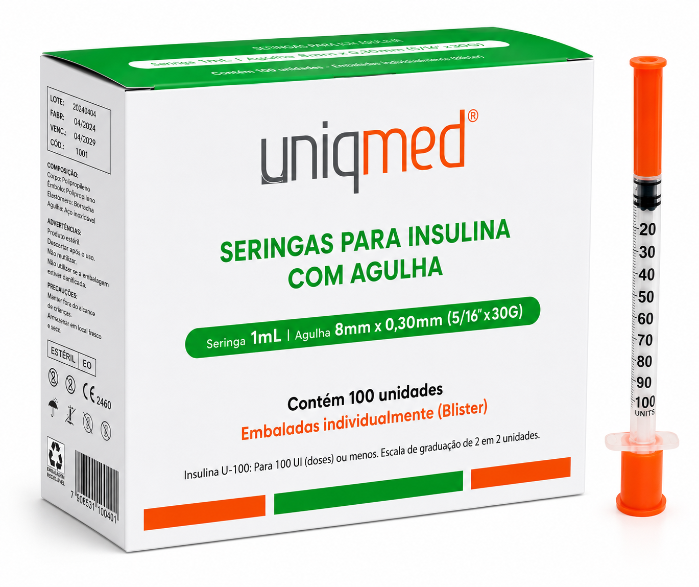 Seringas para Insulina Uniqmed Caixa c/100un